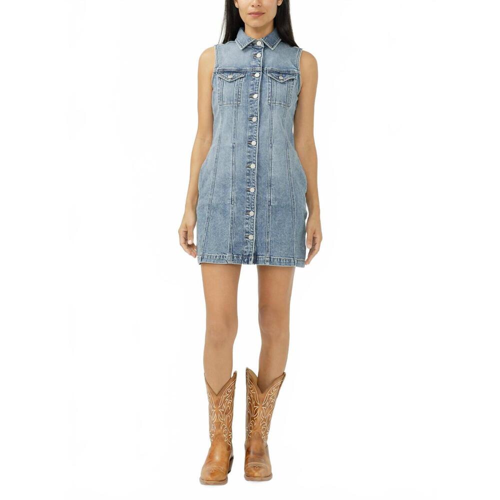 NEW SILVER JEANS CO 90s denim mini dress in sirena